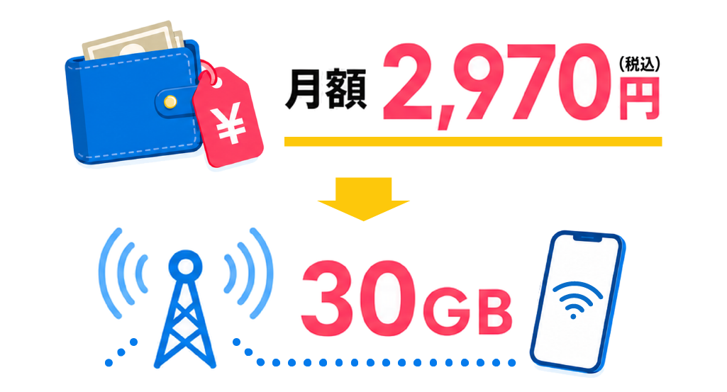 データ容量30GB、月額2,970円（税込）