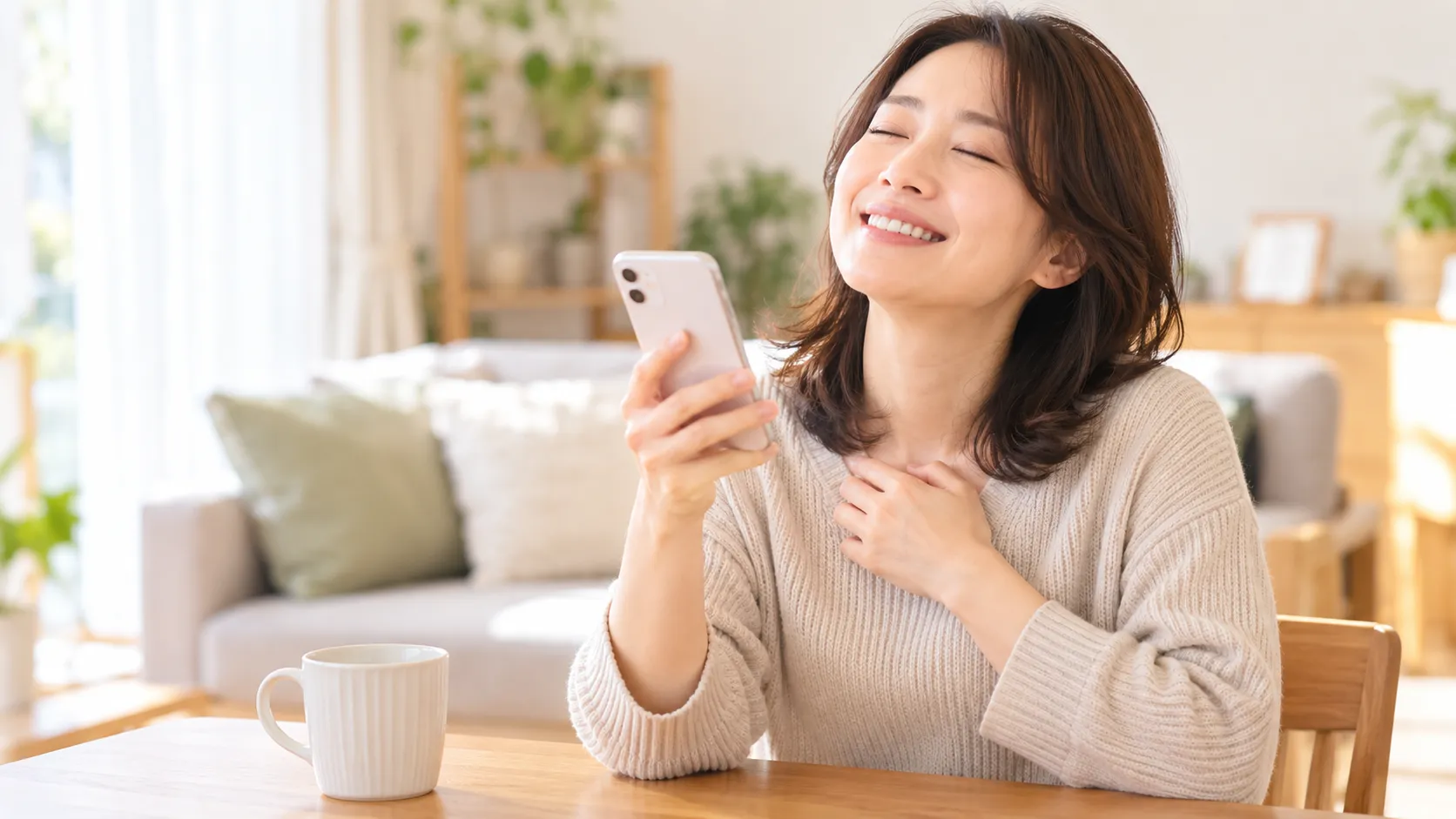 安心した表情の女性